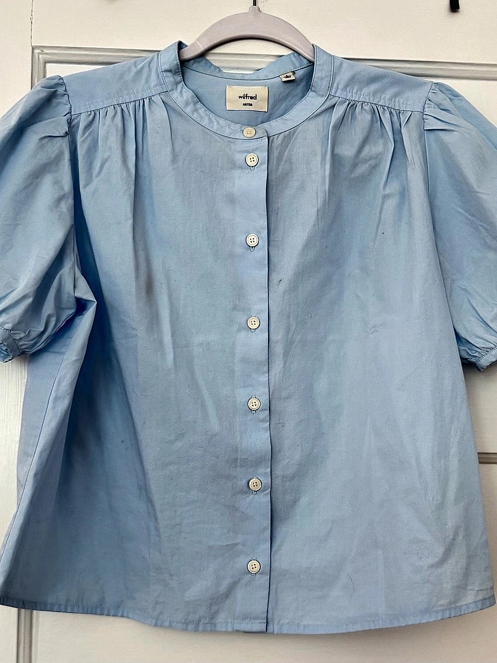 Wilfred Holla Blouse Puff Sleeve Blue Small Like New